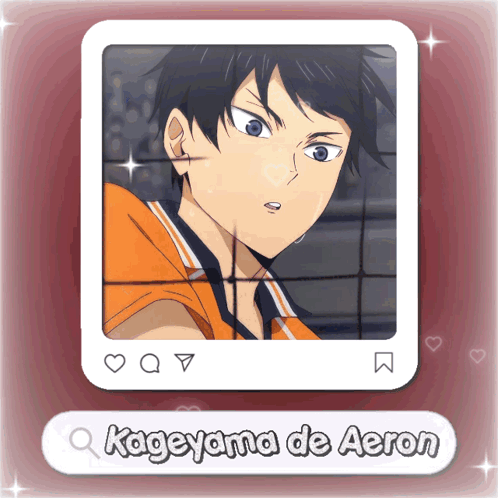 A Picture Of Kageyama De Aeron Is Displayed On A Red Background GIF