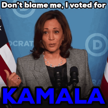 A Picture Of Kamala Speaking Into A Microphone GIF