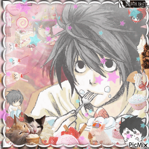 A Picture Of L From Death Note Eating Strawberries GIF