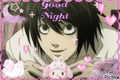 A Picture Of L From Death Note With The Words Good Night GIF