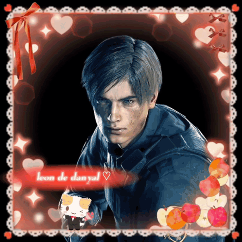 A Picture Of Leon De Danyal With Hearts Around Him GIF