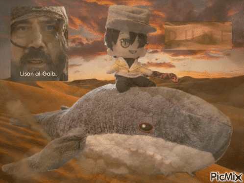 A Picture Of Lisan Al-Gaib Riding A Stuffed Animal GIF