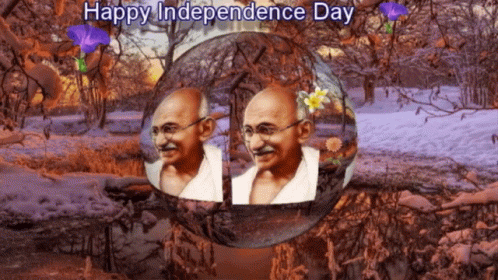 A Picture Of Mahatma Gandhi With The Words Happy Independence Day Below GIF