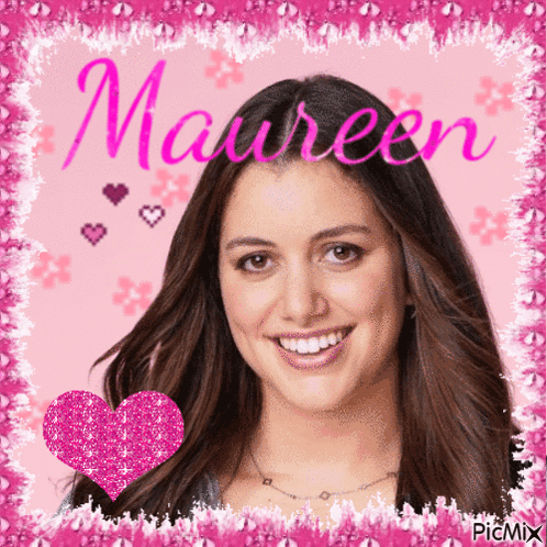 Maureen Surrounded By Pink Hearts And Flowers GIF