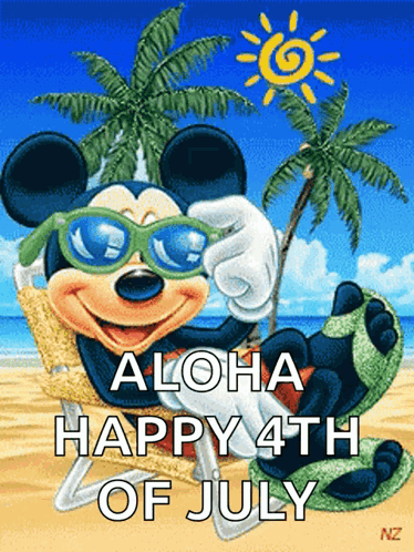 a picture of mickey mouse wearing sunglasses on the beach