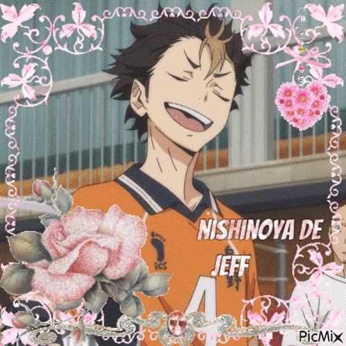 A Picture Of Nishinova De Jeff Is Surrounded By Flowers GIF