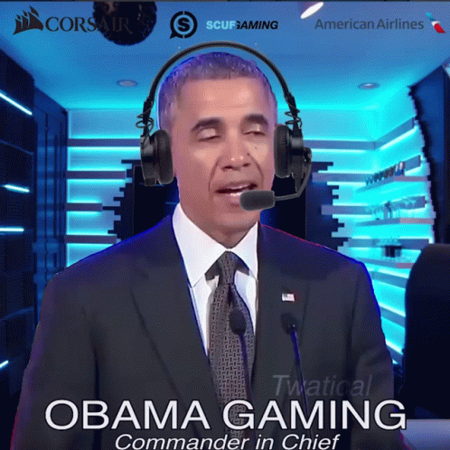 A Picture Of Obama Wearing Headphones And A Tie GIF