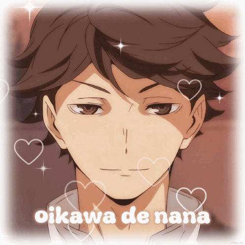 A Picture Of Oikawa De Nana With Hearts Surrounding Him GIF