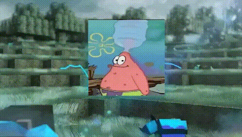 A Picture Of Patrick Star From Spongebob Squarepants With A Volcano In The Background GIF