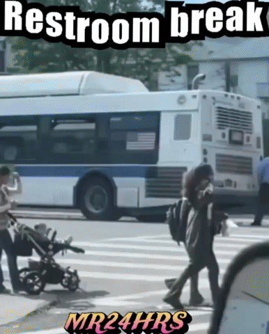 A Picture Of People Crossing A Street With The Caption Restroom Break GIF