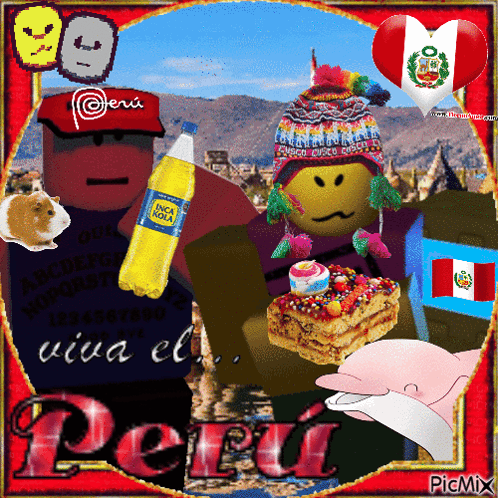 A Picture Of Peru With A Bottle Of Inca Cola In The Middle GIF