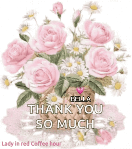 A Picture Of Pink Roses And Daisies With The Words Thank You So Much GIF