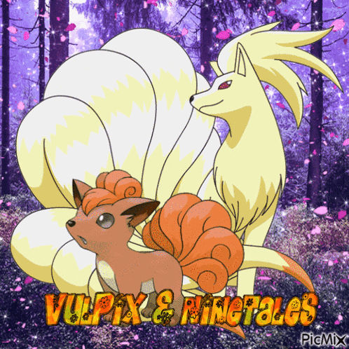 Vulpix And Ninetales Pokémon On Purple Background GIF