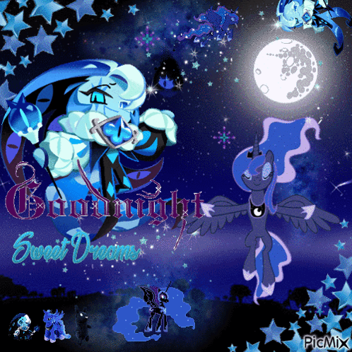 a picture of ponies with the words goodnight sweet dreams