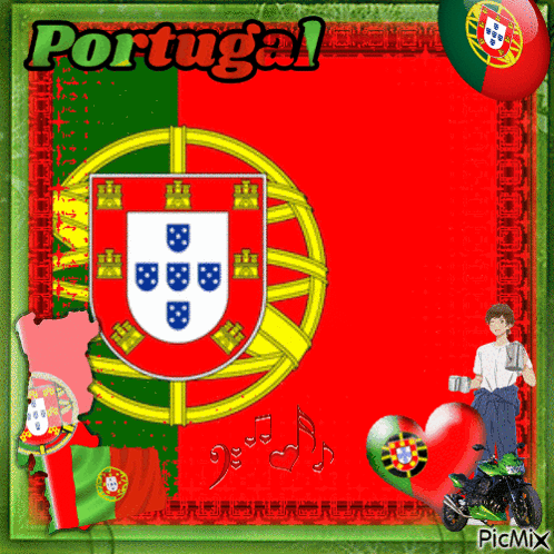 A Picture Of Portugal With A Shield And A Map GIF