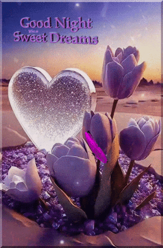 A Picture Of Purple Flowers And A Heart With The Words Good Night Sweet Dreams GIF