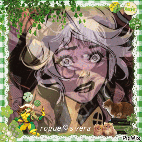 A Picture Of Rogue 'S Vera Surrounded By Cats And Leaves GIF