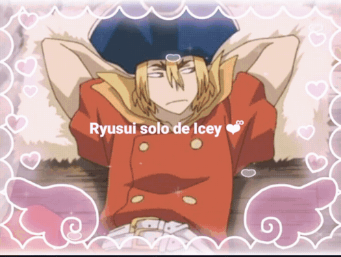 A Picture Of Ryusui Solo De Icey Is Surrounded By Pink Hearts GIF