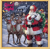 A Picture Of Santa And Reindeer With The Words Good Night Written On It GIF
