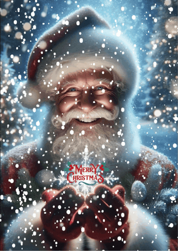 a picture of santa claus with merry christmas written on the bottom