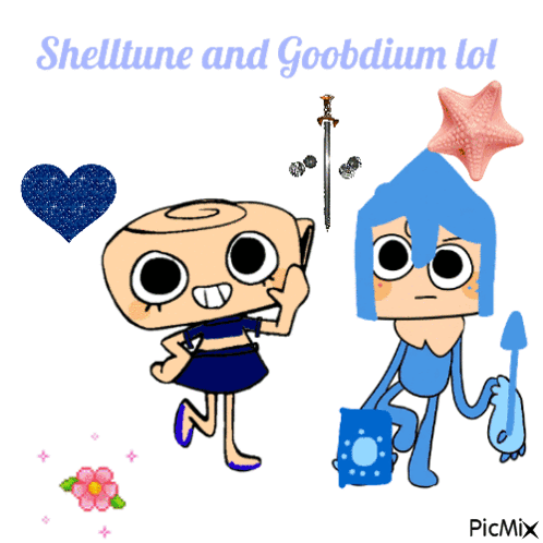 A Picture Of Shelltune And Goobdium With A Heart And Starfish GIF