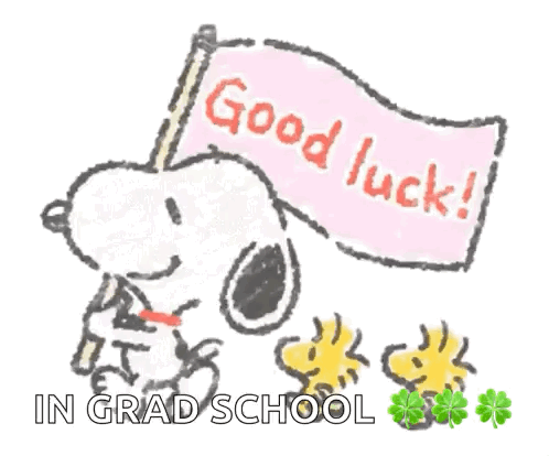 A Picture Of Snoopy And Woodstock Holding A Flag That Says Good Luck GIF
