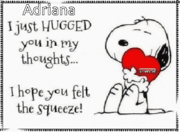 A Picture Of Snoopy Holding A Heart That Says Adriana GIF