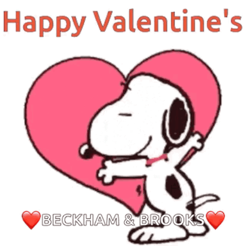 A Picture Of Snoopy Hugging A Heart With The Words Happy Valentine 'S Beckham & Brooks GIF