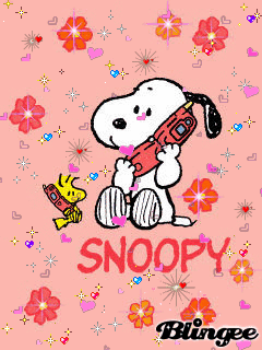 A Picture Of Snoopy Talking On A Cell Phone With Woodstock GIF