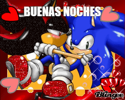 A Picture Of Sonic And Shadow Kissing With The Words Buenas Noches In The Background GIF