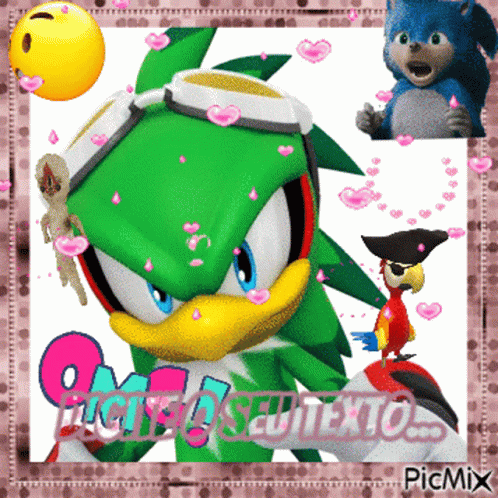 A Picture Of Sonic The Hedgehog And A Picture Of A Parrot With The Words Picmix At The Bottom GIF