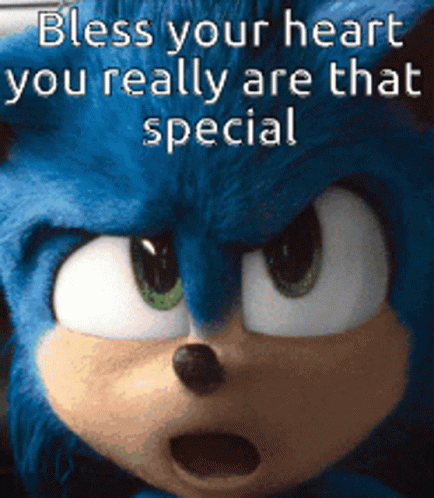 A Picture Of Sonic The Hedgehog With The Words Bless Your Heart You Really Are That Special On It GIF
