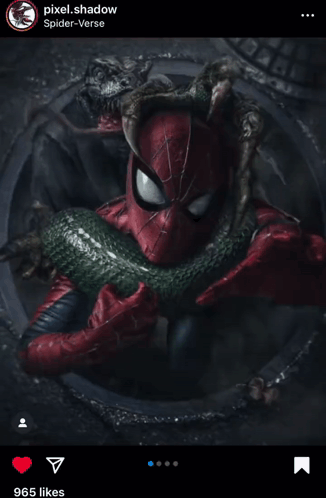 A Picture Of Spider-Man Holding A Snake With Pixel.shadow Spider-Verse Written At The Top GIF