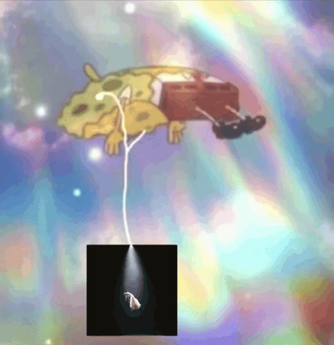 A Picture Of Spongebob Floating In The Air GIF