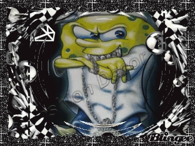 A Picture Of Spongebob Wearing A Chain Around His Neck And A Diamond In The Background GIF