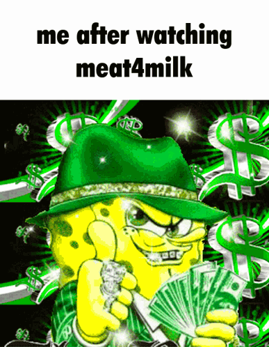 A Picture Of Spongebob Wearing A Green Hat Holding Money GIF