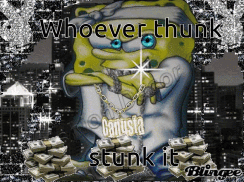 A Picture Of Spongebob With The Words Whoever Thunk Stunk It Written On It GIF