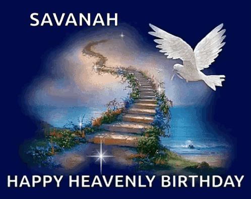 A Picture Of Stairs Leading To Heaven With The Name Savannah GIF