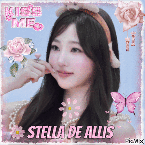 A Picture Of Stella De Allis With Pink Flowers And Butterflies GIF