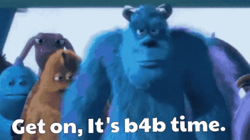 A Picture Of Sulley From Monsters Inc With The Words Get On It 'S B4b Time Below Him GIF