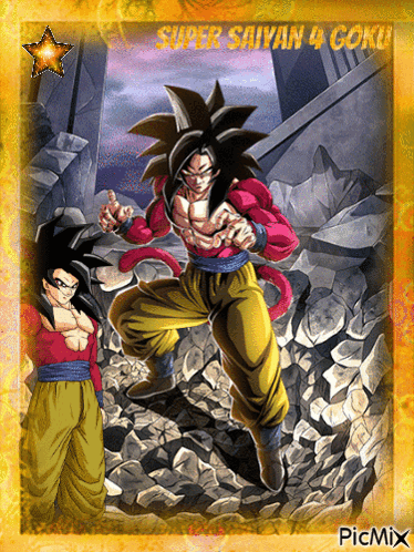 A Picture Of Super Saiyan 4 Goku With A Star GIF