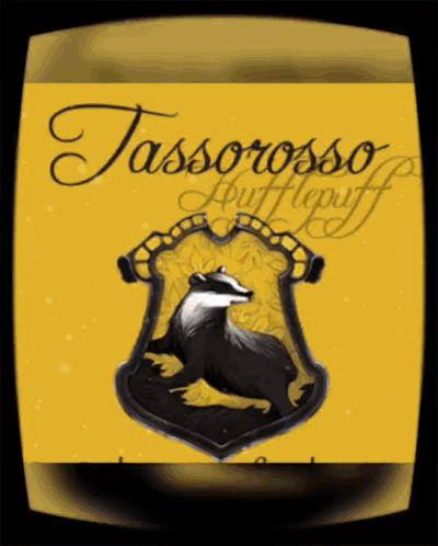 A Picture Of Tassorosso Hufflepuff With A Badger On A Yellow Background GIF