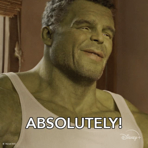 A Picture Of The Hulk With The Words " Absolutely " On The Bottom GIF