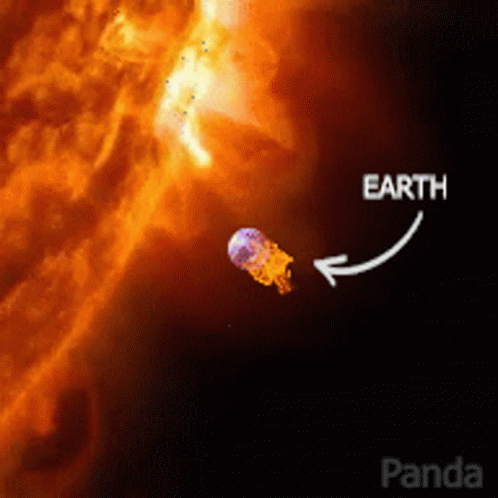 A Picture Of The Sun With An Arrow Pointing Towards Earth GIF