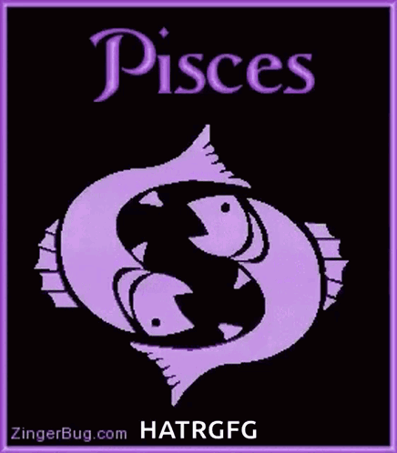 A Picture Of The Zodiac Sign Pisces With A Purple Fish On A Black Background GIF
