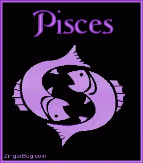 A Picture Of The Zodiac Sign Pisces With Purple Fish On A Black Background GIF