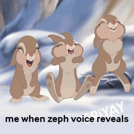 A Picture Of Three Rabbits With The Words Me When Zeph Voice Reveals GIF