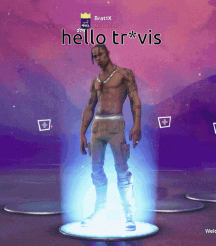 A Picture Of Travis Scott In A Video Game That Says Hello Travis GIF