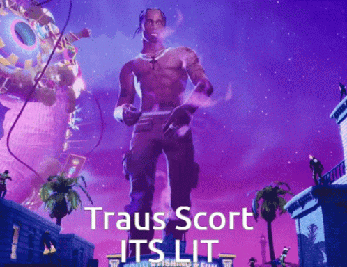A Picture Of Travis Scott With The Words " Travis Scott Its Lit " GIF