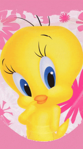 A Picture Of Tweety From The Looney Tunes Shown On A Pink Background GIF